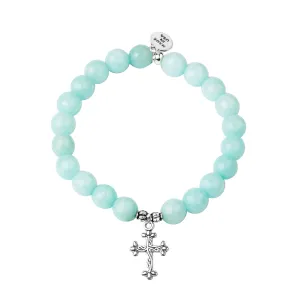 Cross | Stone Beaded Charm Bracelet | Tiffany Blue Agate