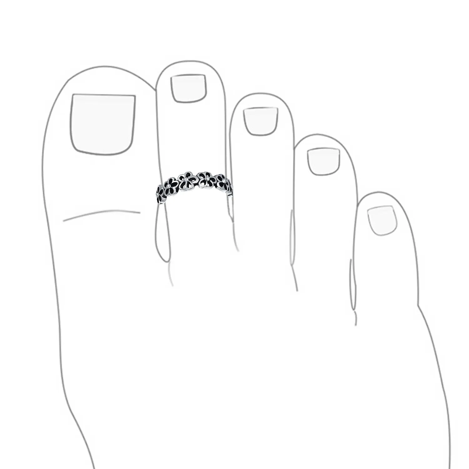 Daisy Flower Oxidized Sterling Silver Midi Band Toe Ring