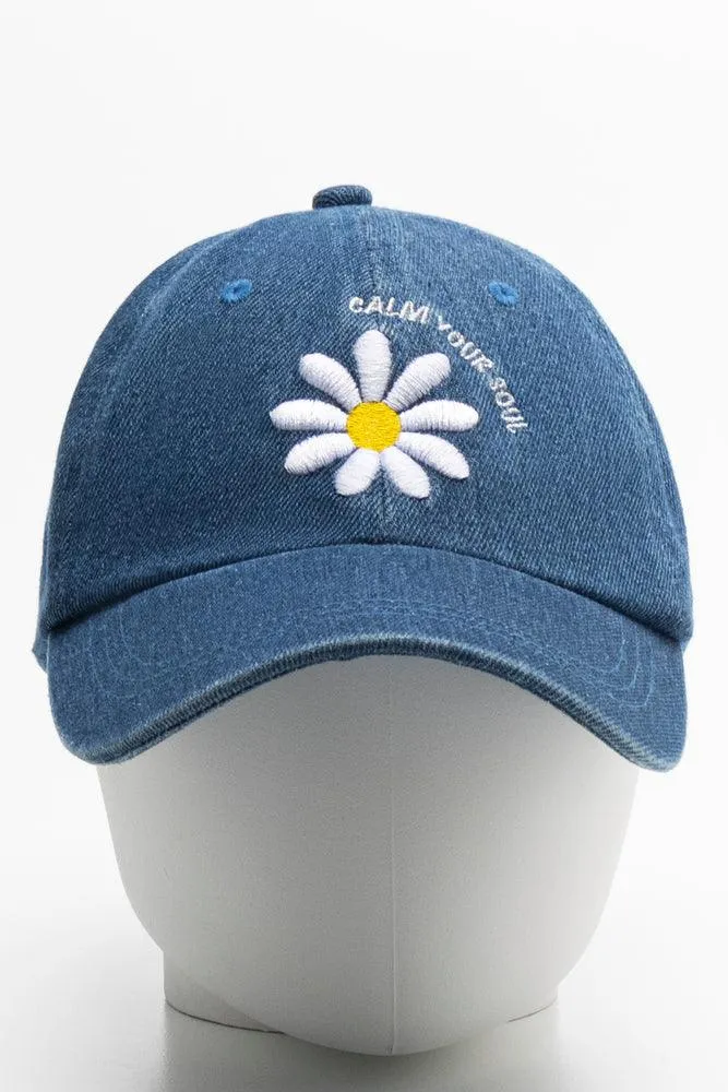 Denim Flower Peak Cap Blue