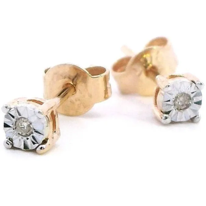 Elegant 9ct Yellow & White Gold Diamond Stud Earrings