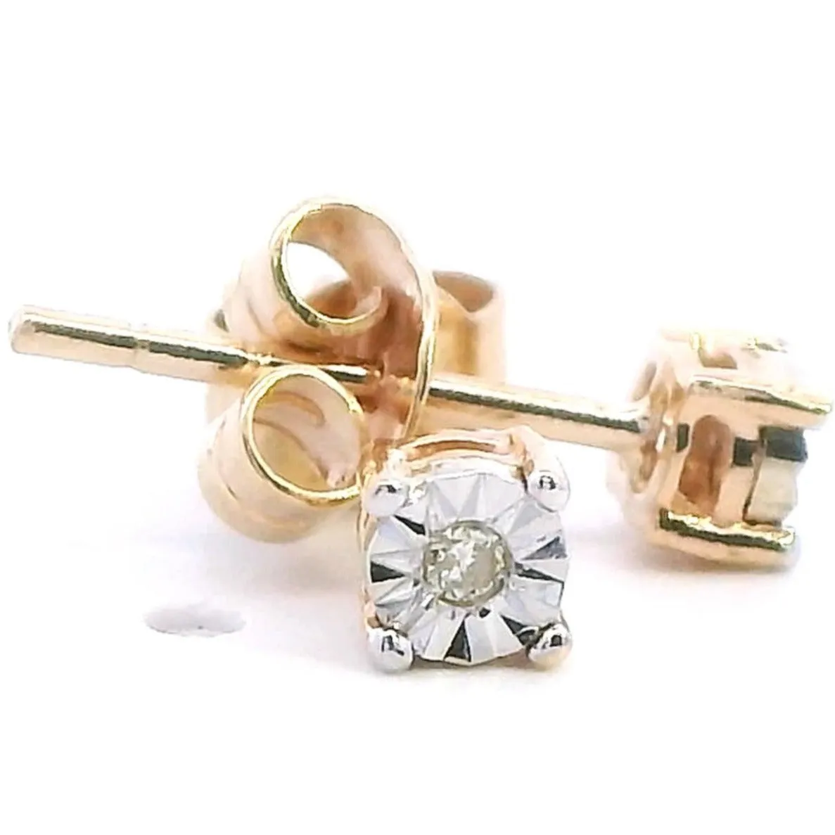 Elegant 9ct Yellow & White Gold Diamond Stud Earrings