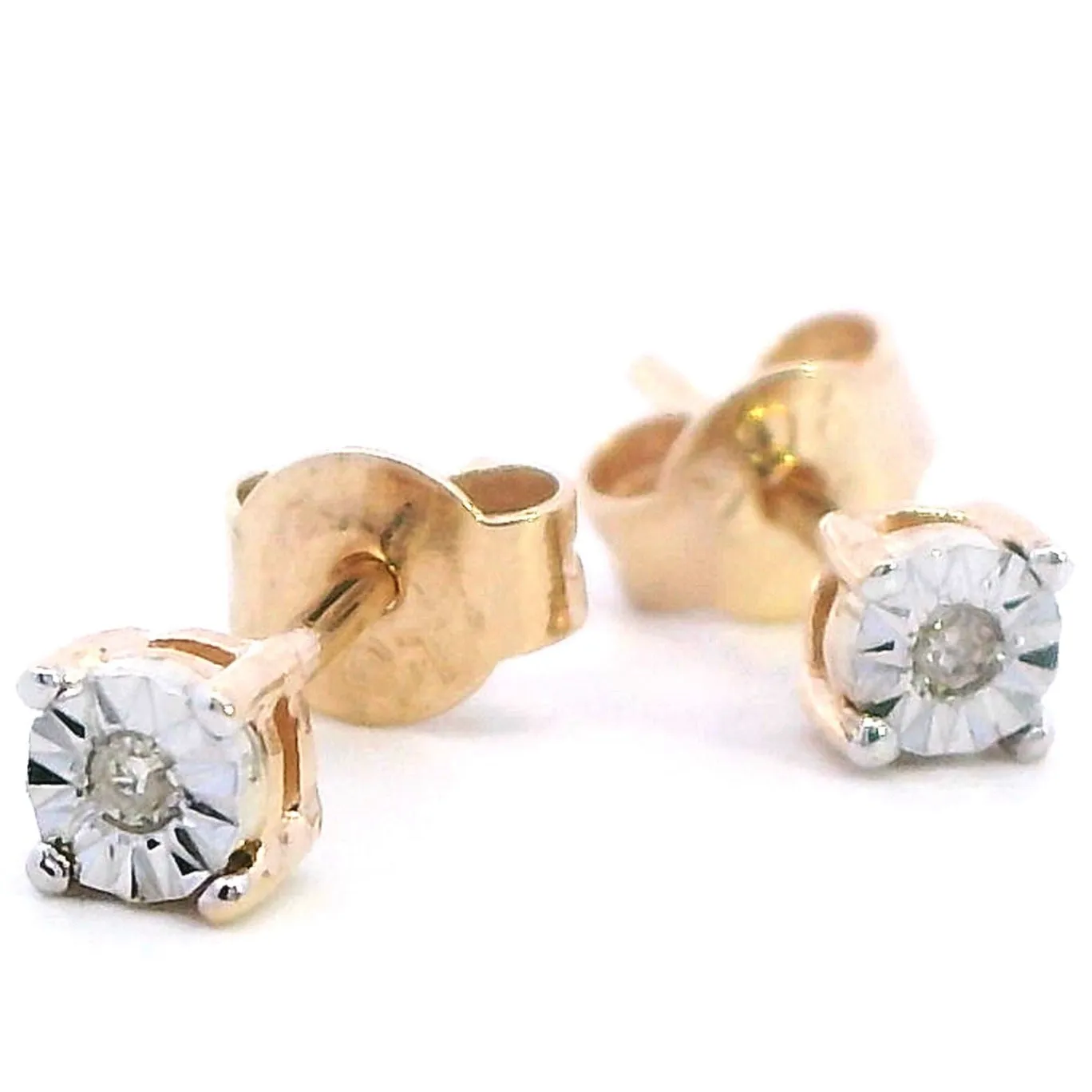 Elegant 9ct Yellow & White Gold Diamond Stud Earrings