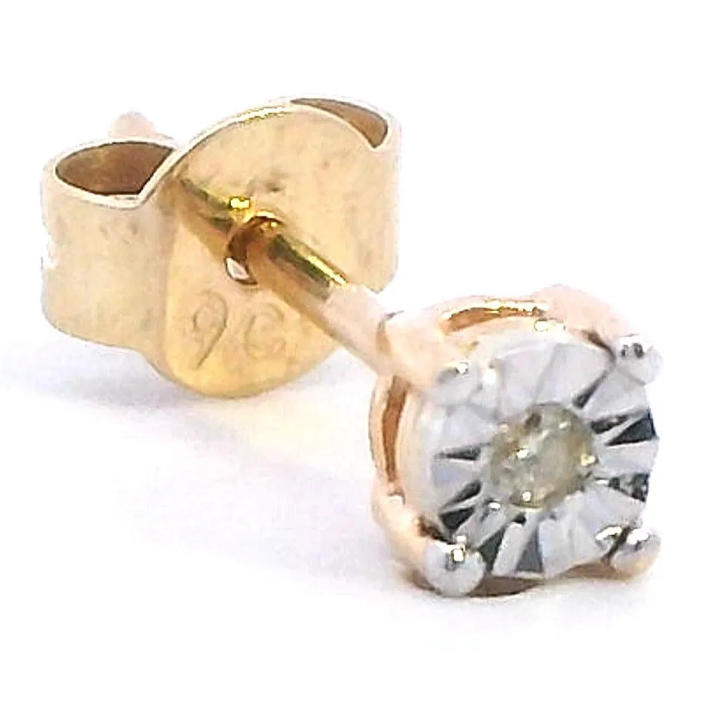 Elegant 9ct Yellow & White Gold Diamond Stud Earrings