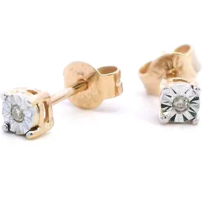 Elegant 9ct Yellow & White Gold Diamond Stud Earrings