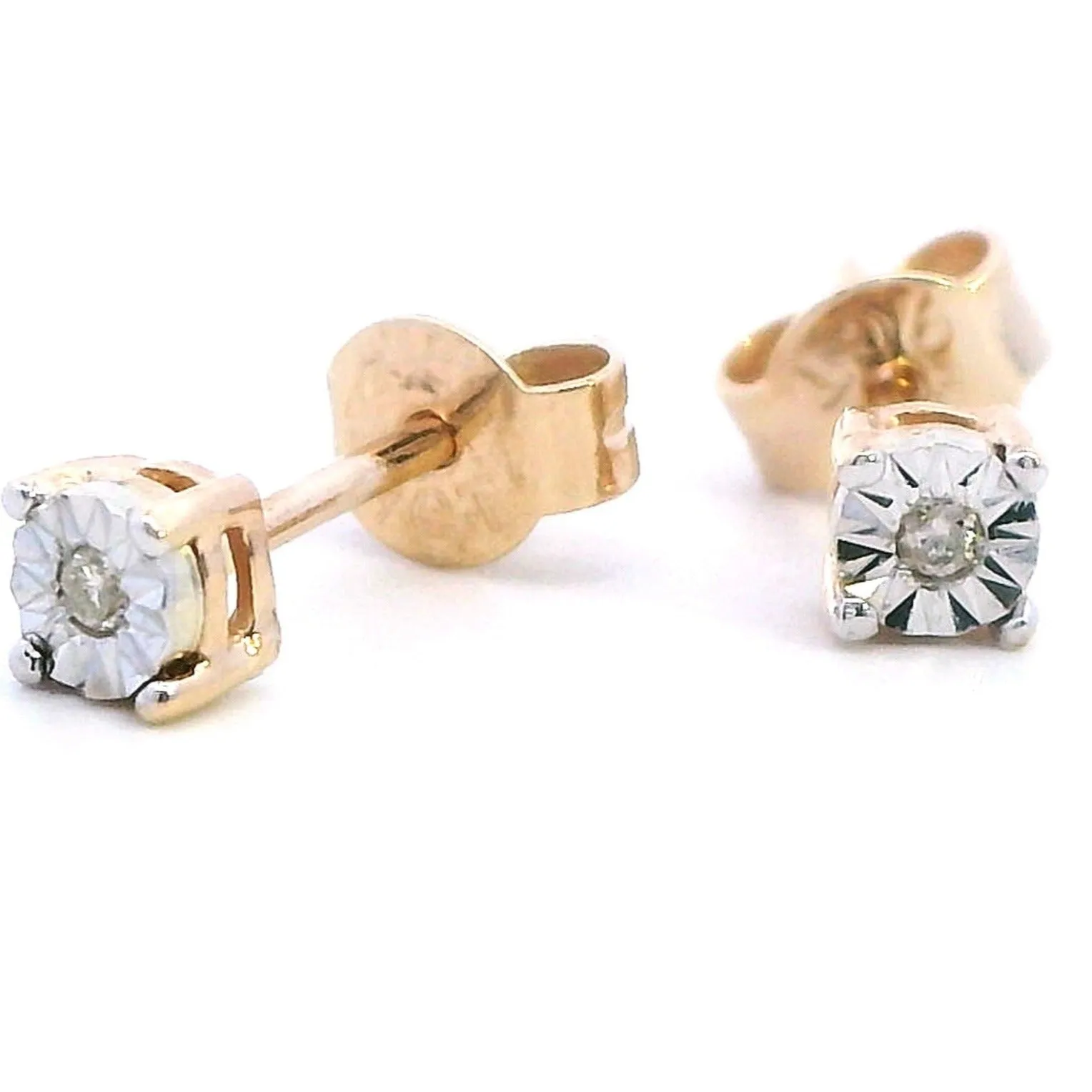 Elegant 9ct Yellow & White Gold Diamond Stud Earrings