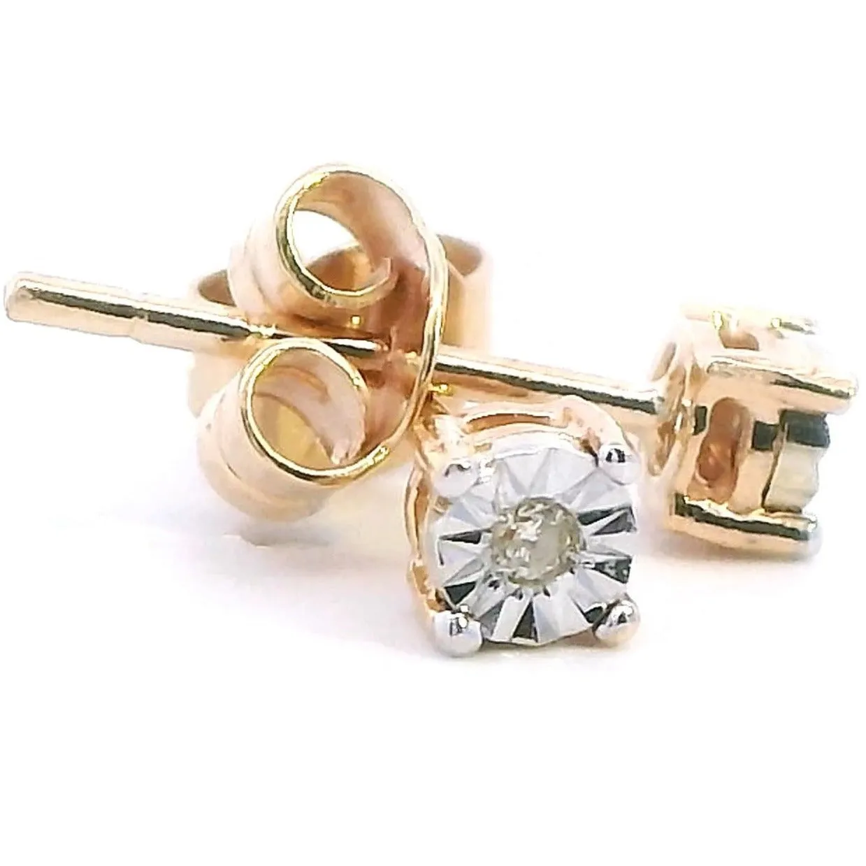 Elegant 9ct Yellow & White Gold Diamond Stud Earrings