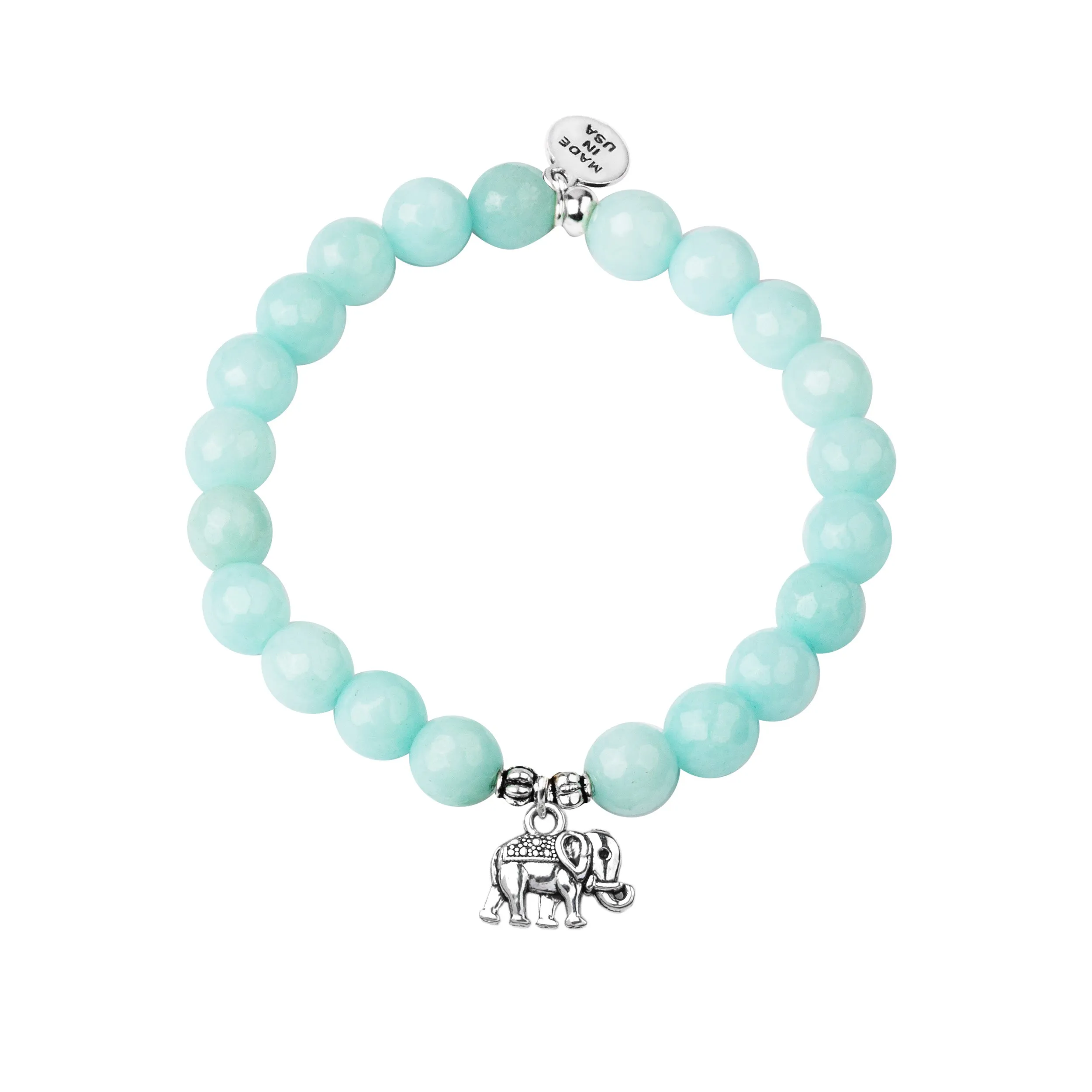 Elephant | Stone Beaded Charm Bracelet | Tiffany Blue Agate