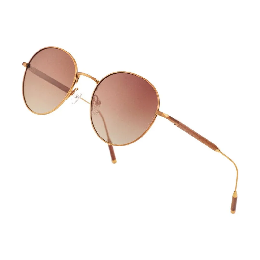 Emilia Wooden Sunglasses - Stylish Round Frame with Walnut Wood Temples