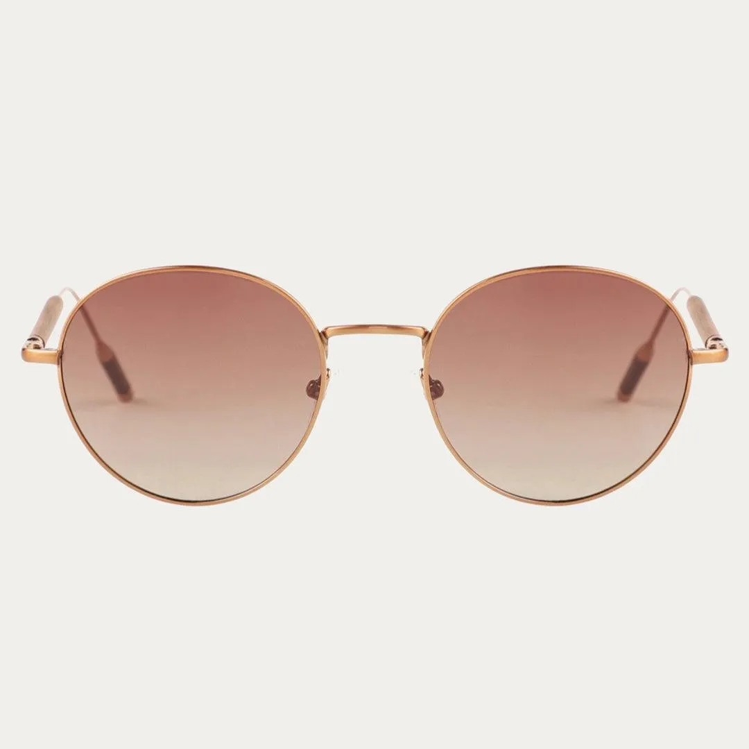 Emilia Wooden Sunglasses - Stylish Round Frame with Walnut Wood Temples