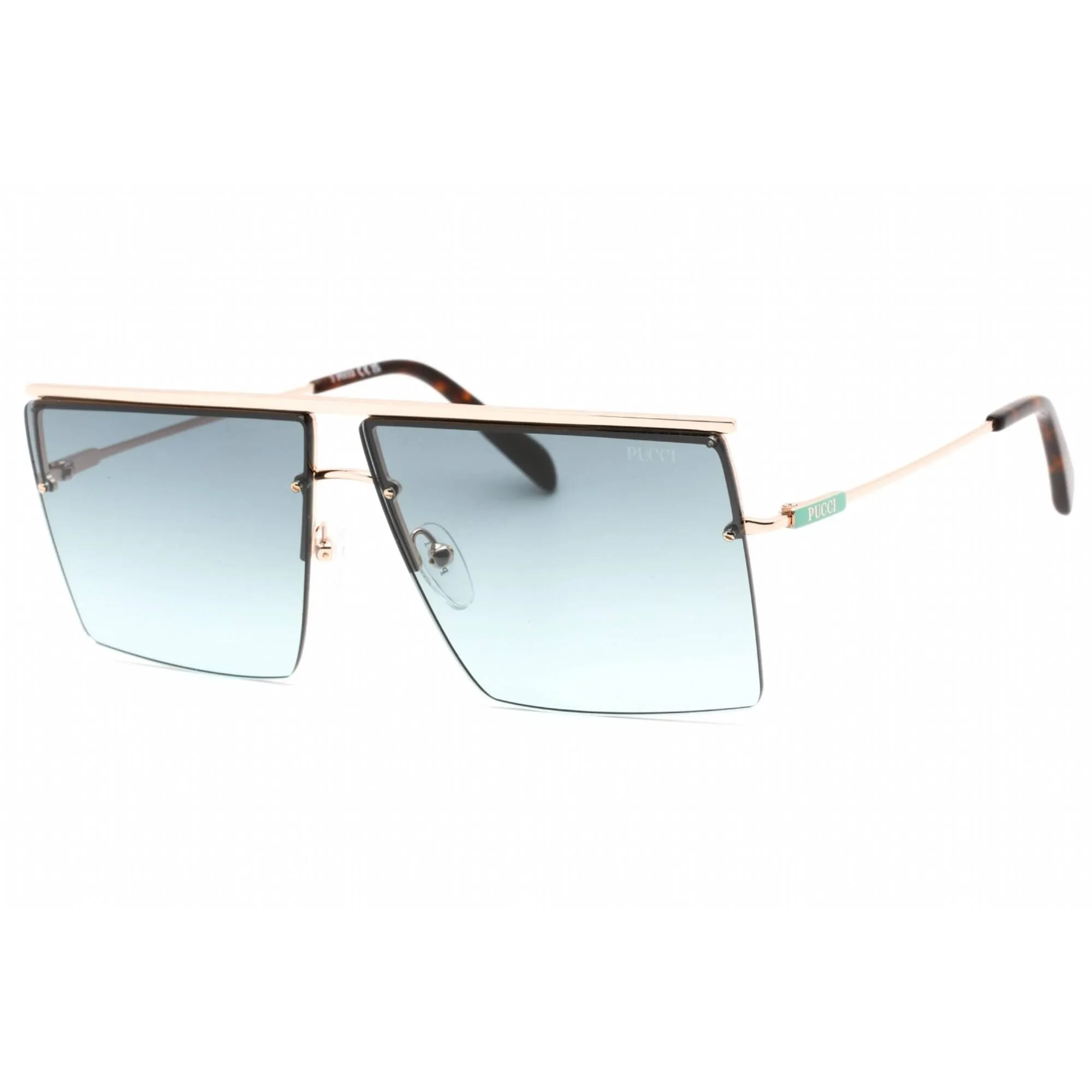 Emilio Pucci Women's Sunglasses - Half Rim Shiny Rose Gold Metal Square | EP0188 28B