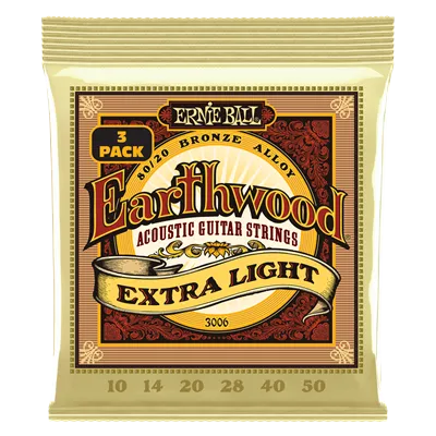 Ernie Ball Earthwood  80/20 Bronze Extra Light 10-50 (3 Set Pack)