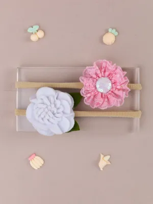 Felt and Lace Flower Detail Headbands - Light Pink & White