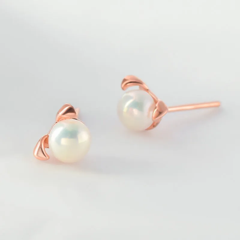 Freshwater Pearl Rose Gold Colour Puppy Silver Stud Earrings for Women