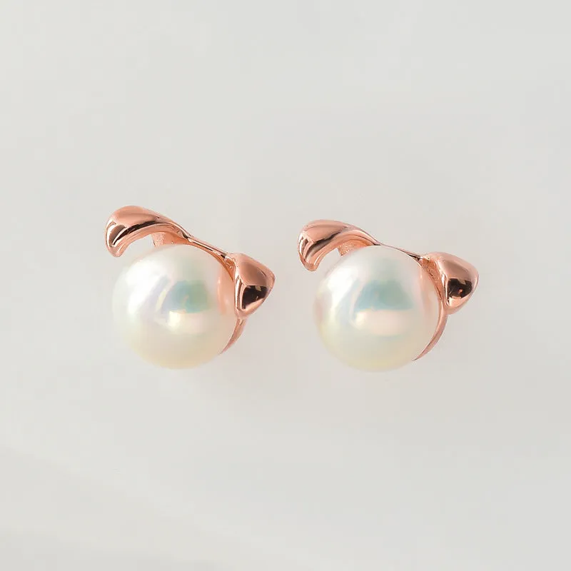 Freshwater Pearl Rose Gold Colour Puppy Silver Stud Earrings for Women