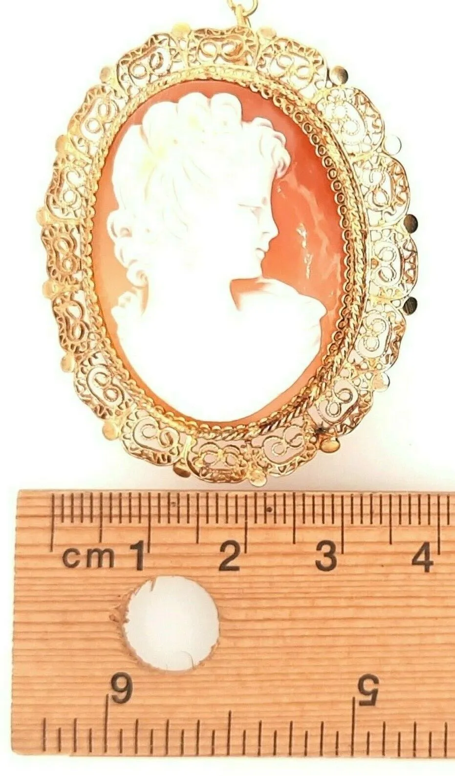 Gold Plated & Shell Cameo Brooch Vintage Fashion Jewellery Safety Chain & Pin