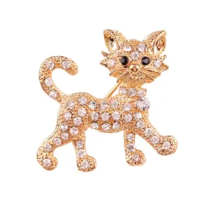 Gold Rhinestone Cute Cat Broach-Garment Accessory