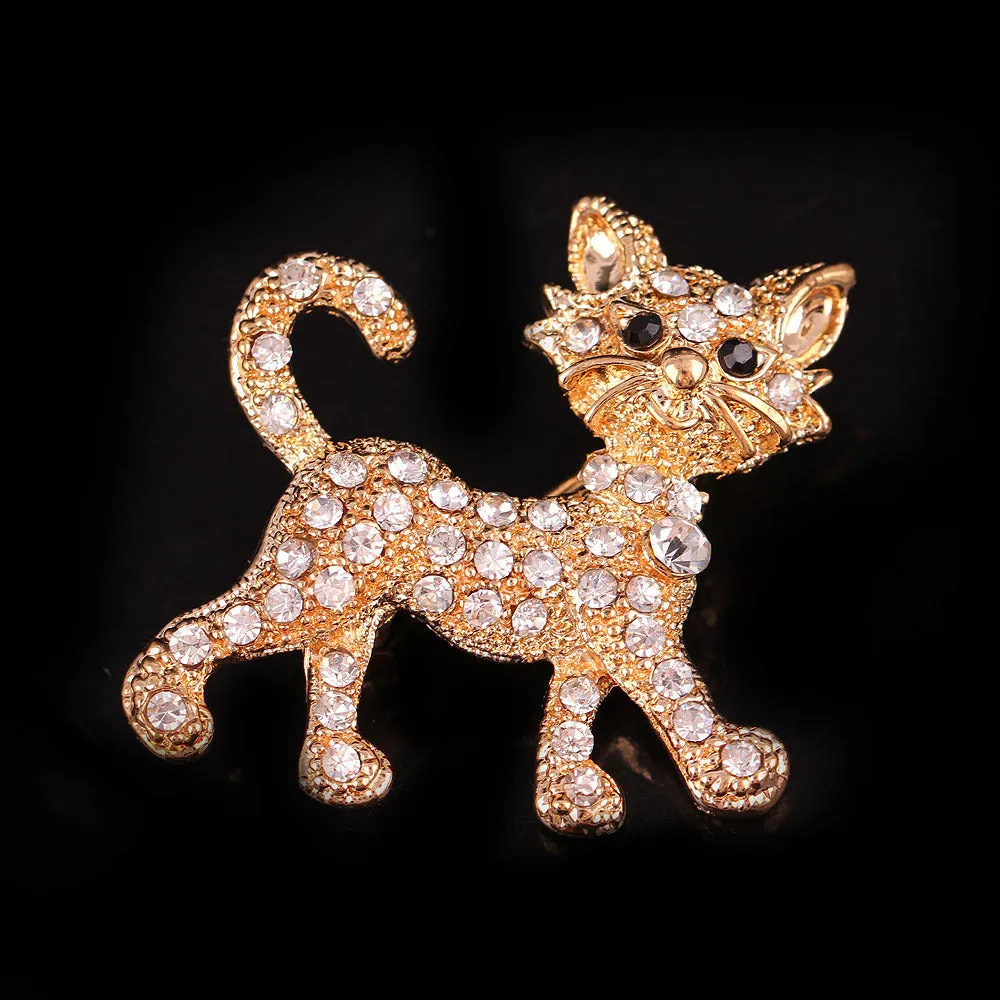 Gold Rhinestone Cute Cat Broach-Garment Accessory