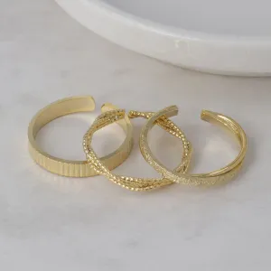 Gold Tone Cuff Ring Stack Pack