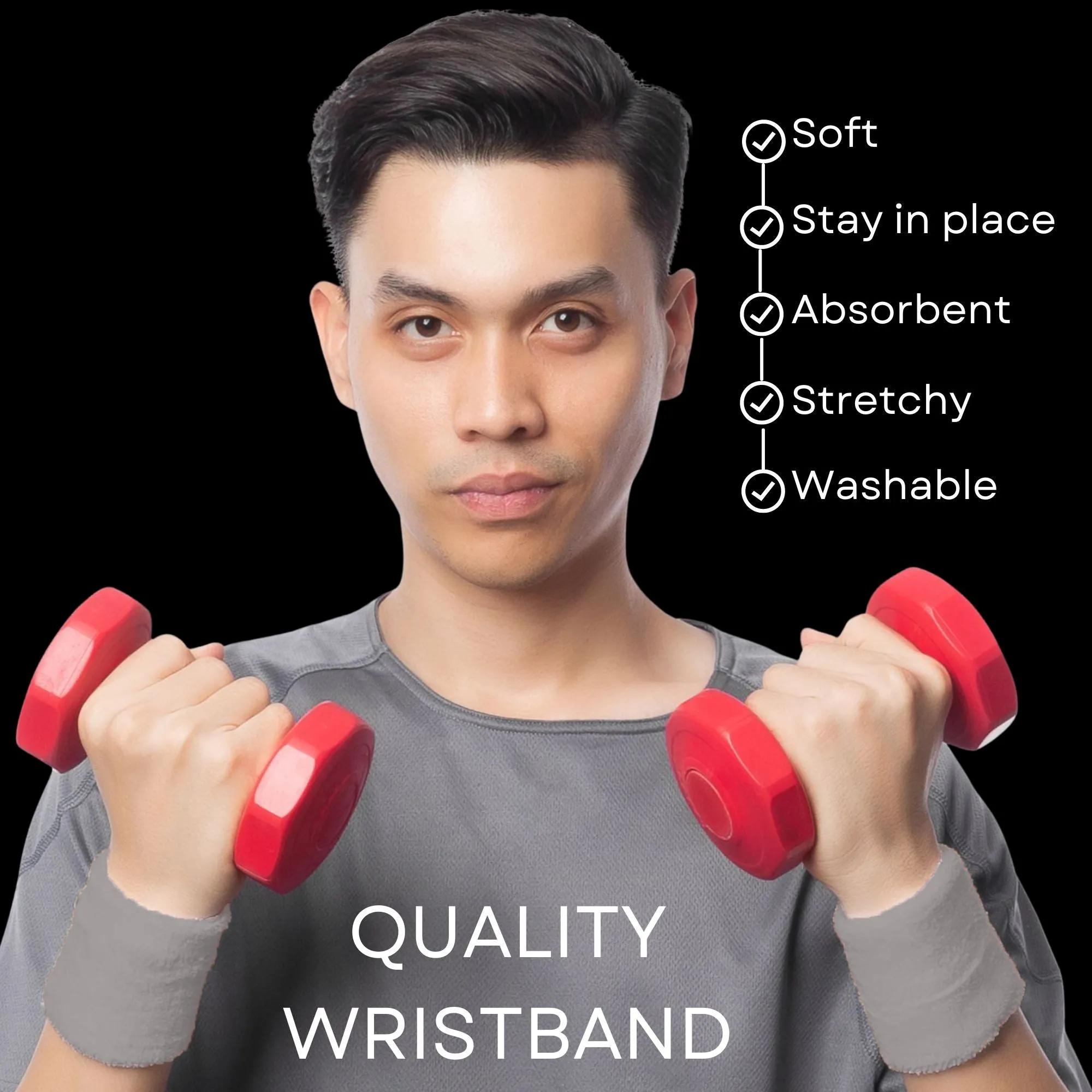 Gray Wrist Sweatbands - 2 Pack