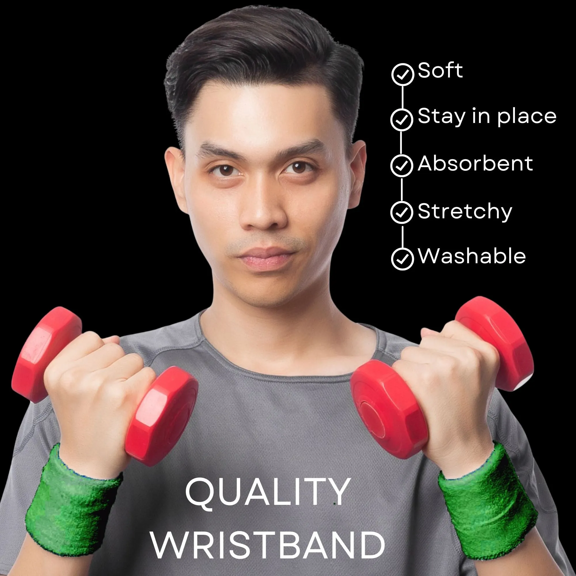 Green Wrist Sweatbands - 2 Pack