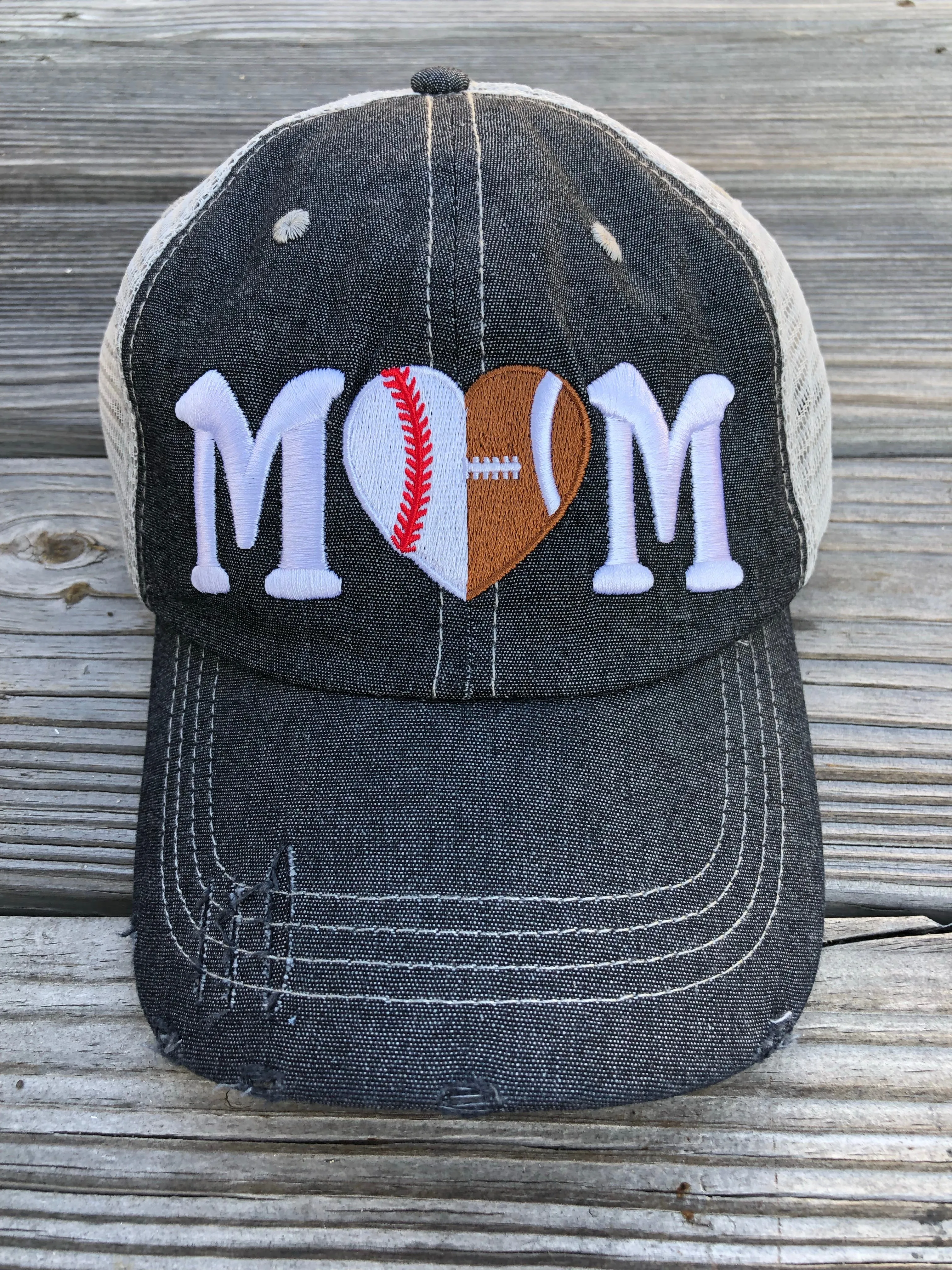 Half Football Mom Half Baseball MOM Mesh Embroidered MESH Hat Baseball Football Mom Trucker Cap Trucker Hat -316