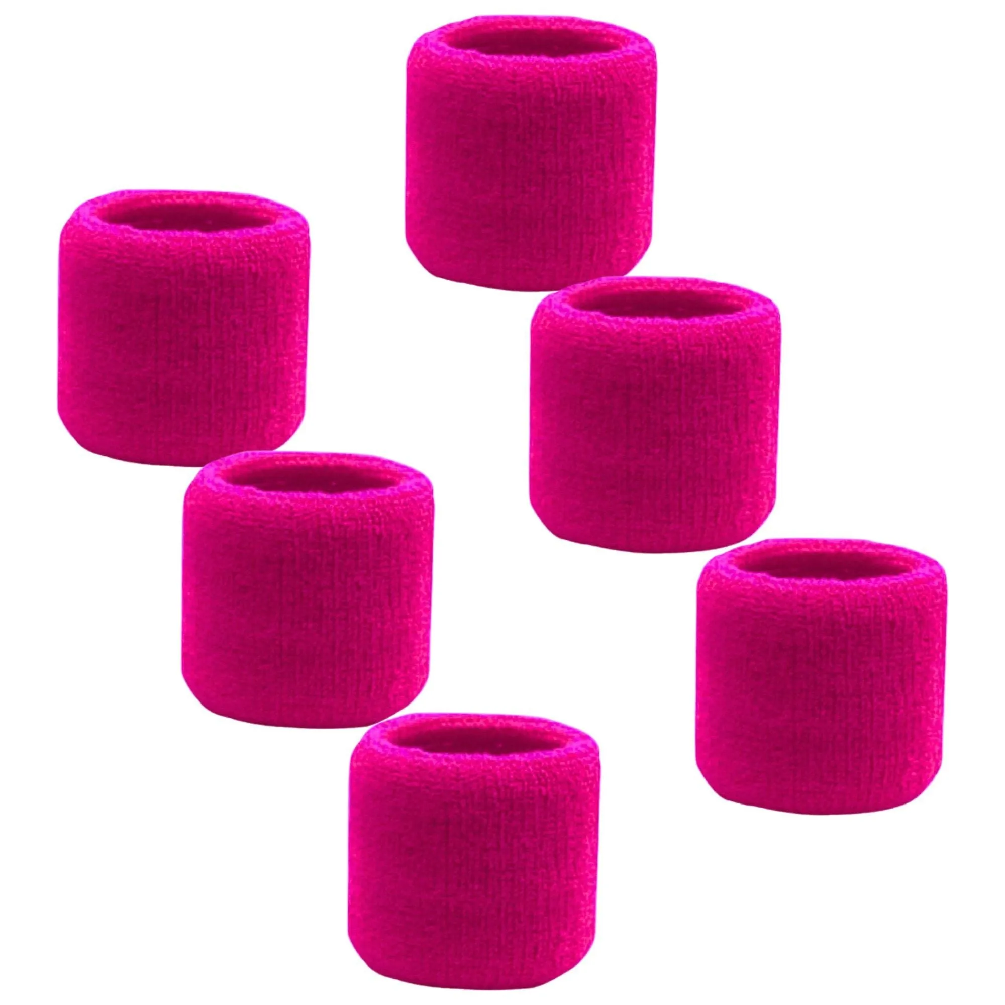 Hot Pink Wrist Sweatbands - 6 Pack