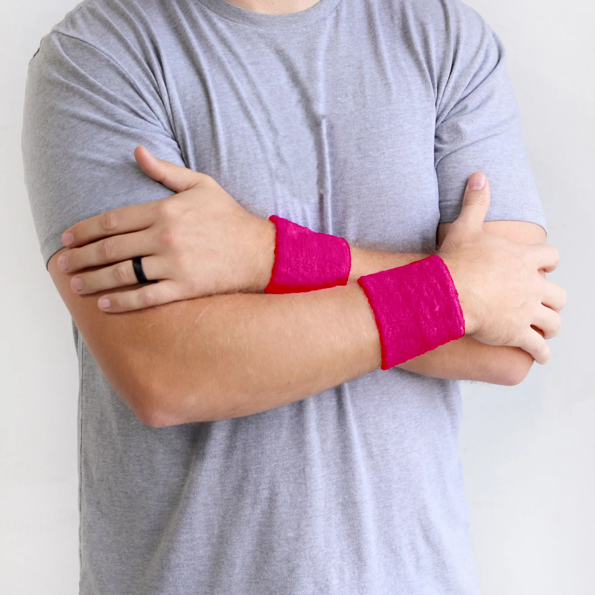 Hot Pink Wrist Sweatbands - 6 Pack