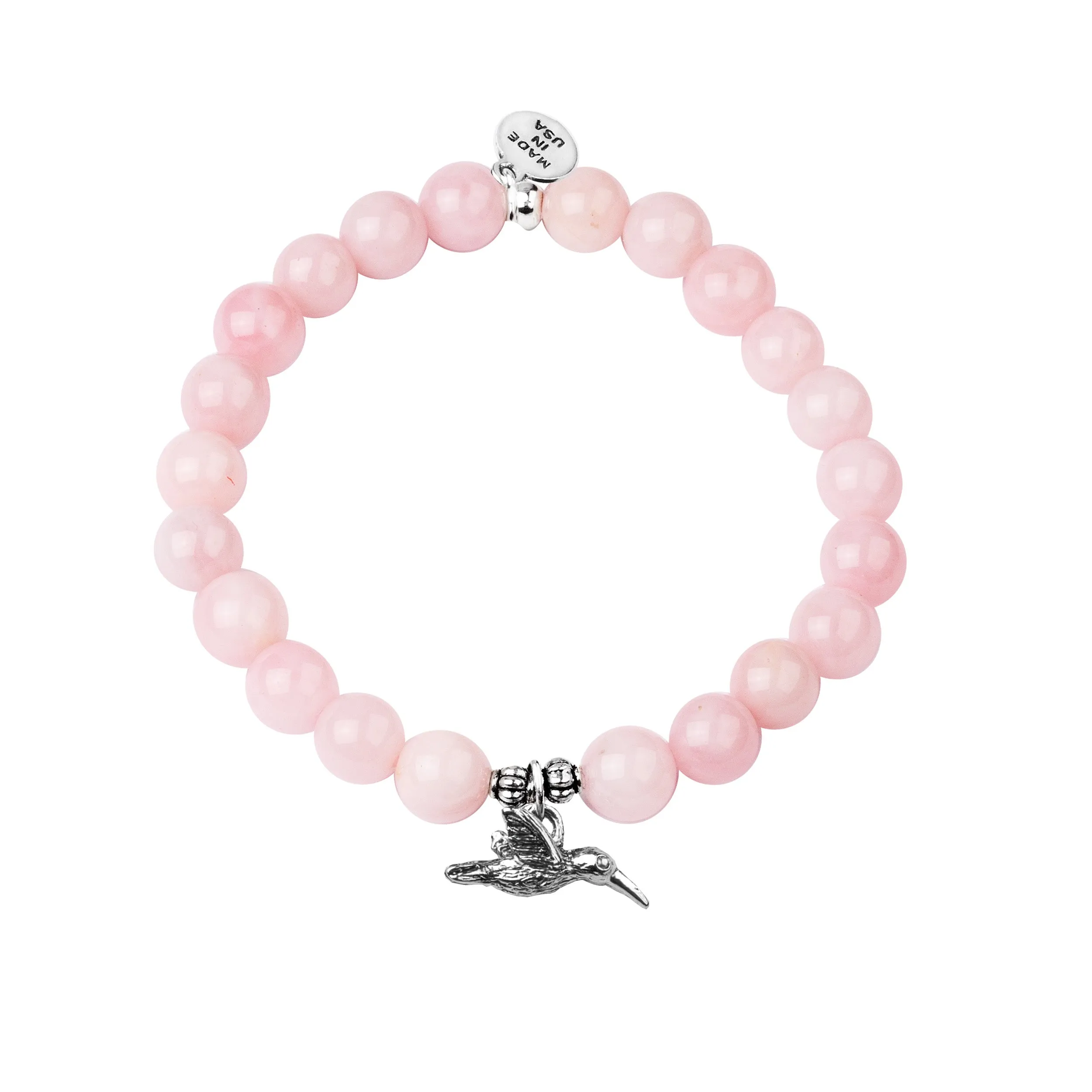 Hummingbird | Stone Beaded Charm Bracelet | Rose Quartz