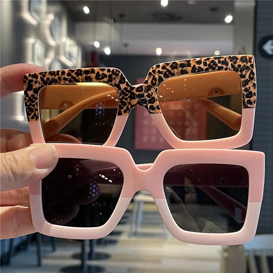 Leopard print color matching children's unglasses children's sunglasses street photography anti-UV fashion fashion contrasting sunglasses