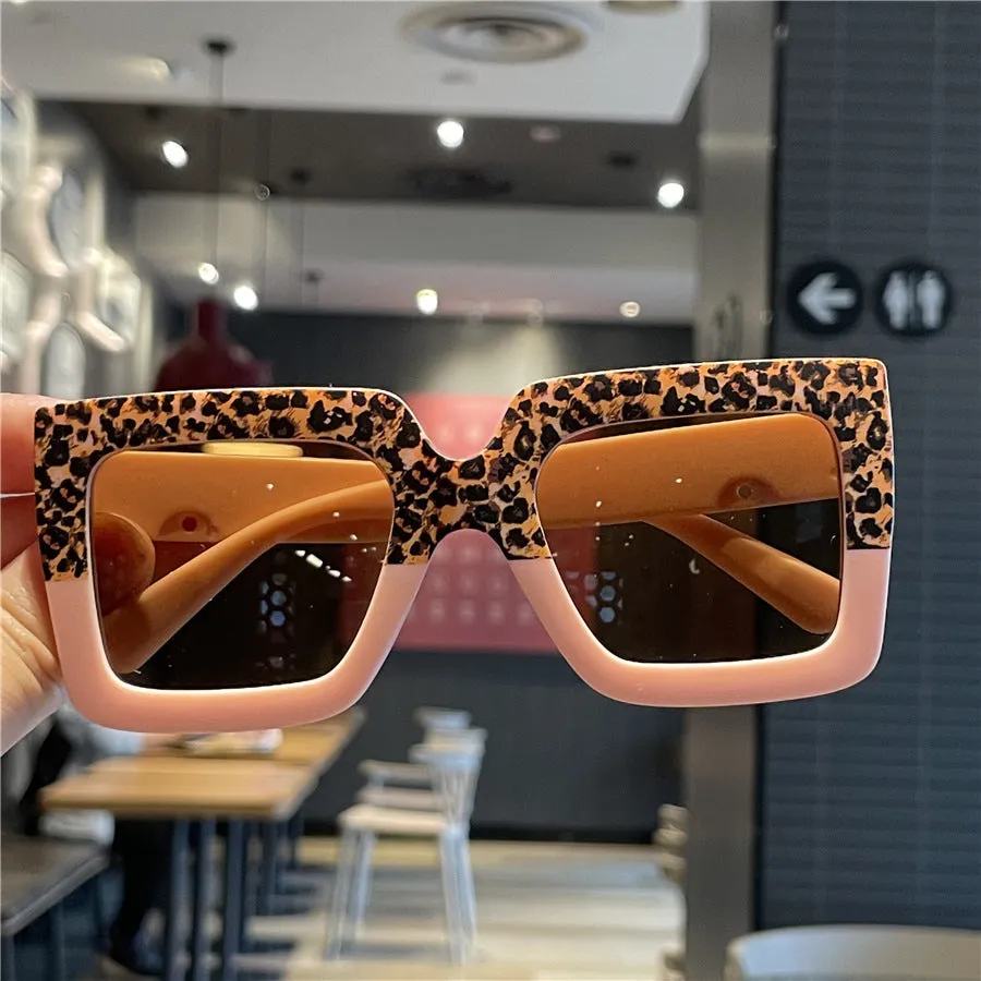 Leopard print color matching children's unglasses children's sunglasses street photography anti-UV fashion fashion contrasting sunglasses