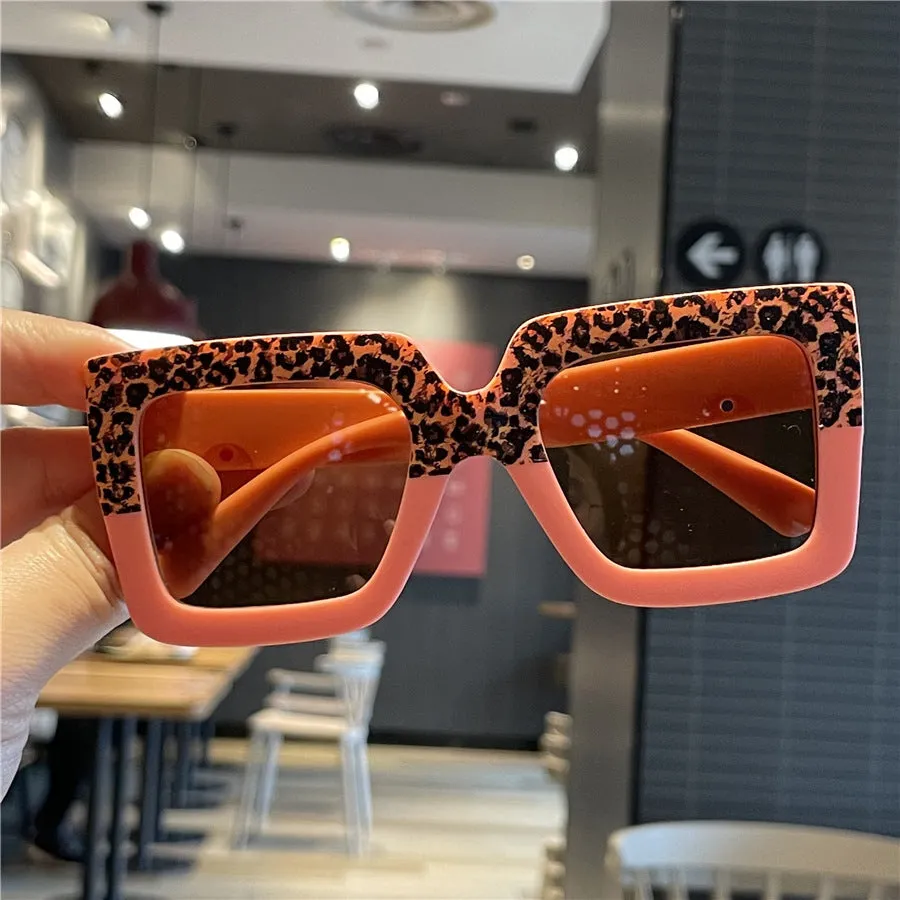 Leopard print color matching children's unglasses children's sunglasses street photography anti-UV fashion fashion contrasting sunglasses