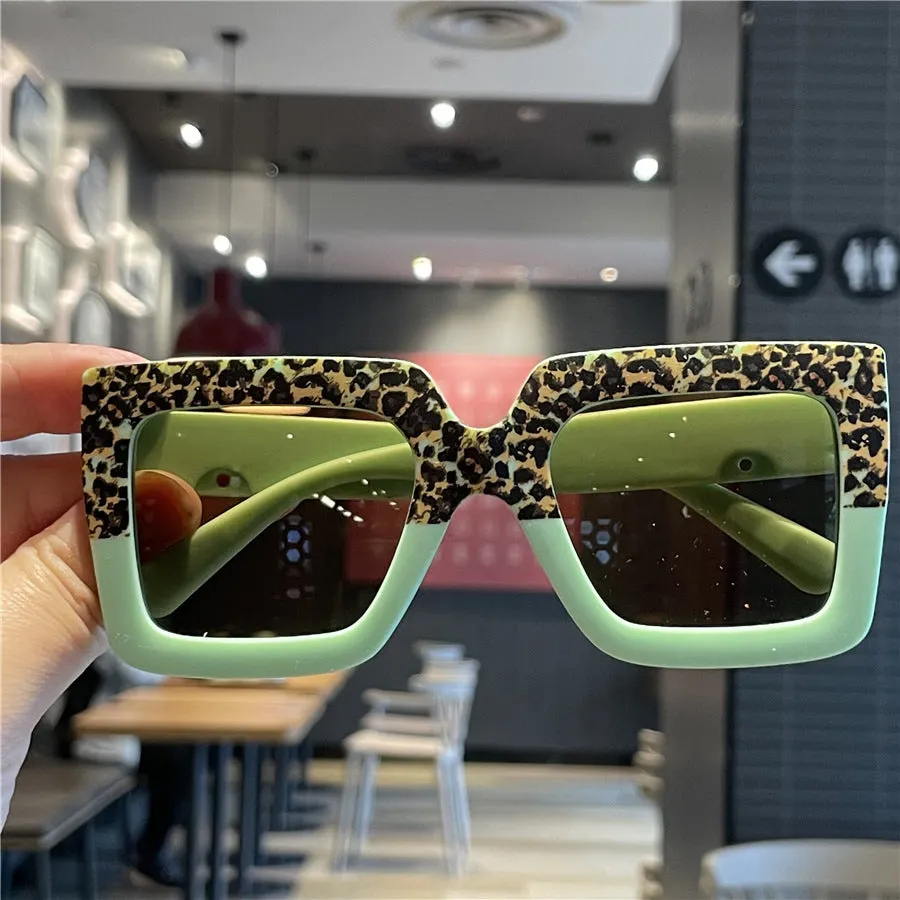 Leopard print color matching children's unglasses children's sunglasses street photography anti-UV fashion fashion contrasting sunglasses