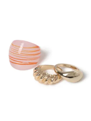 Liars & Lovers 3 Pack Striped Glass & Metal Rings