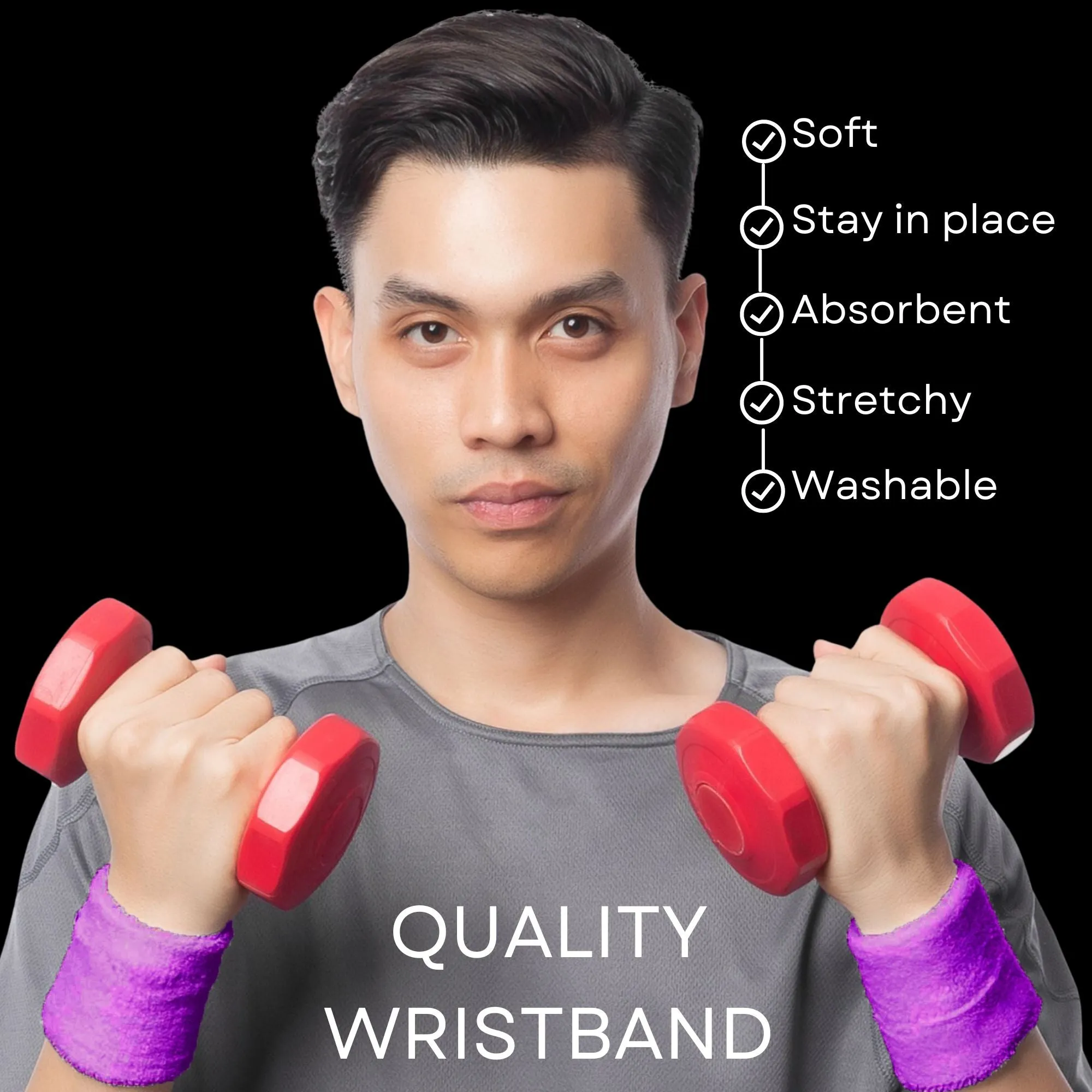 Medium Purple Wrist Sweatbands - 2 Pack