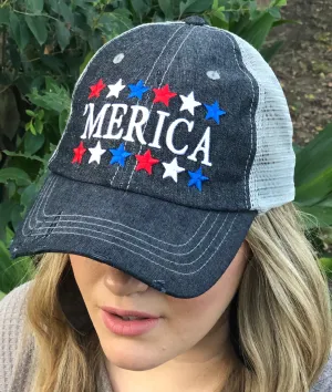 Merica America USA Star Distressed Trucker Hat