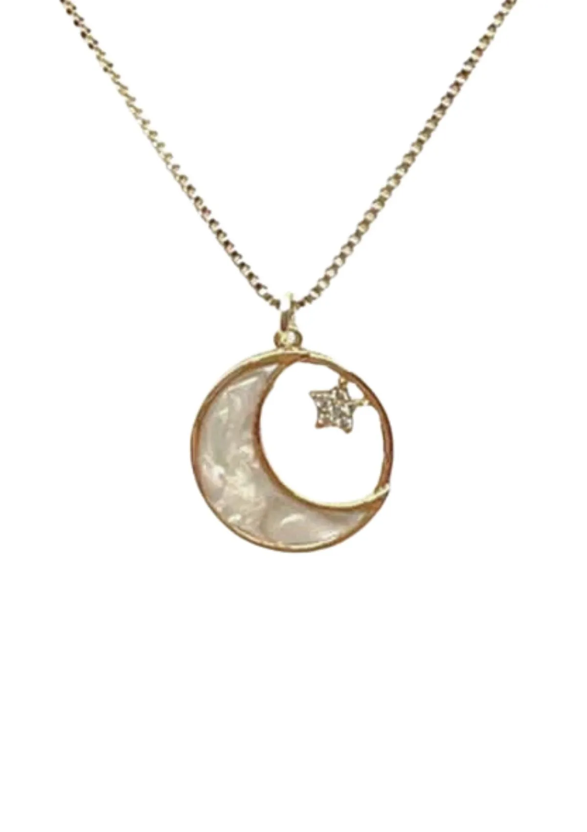 Mother of Pearl Star Moon Charm Necklace