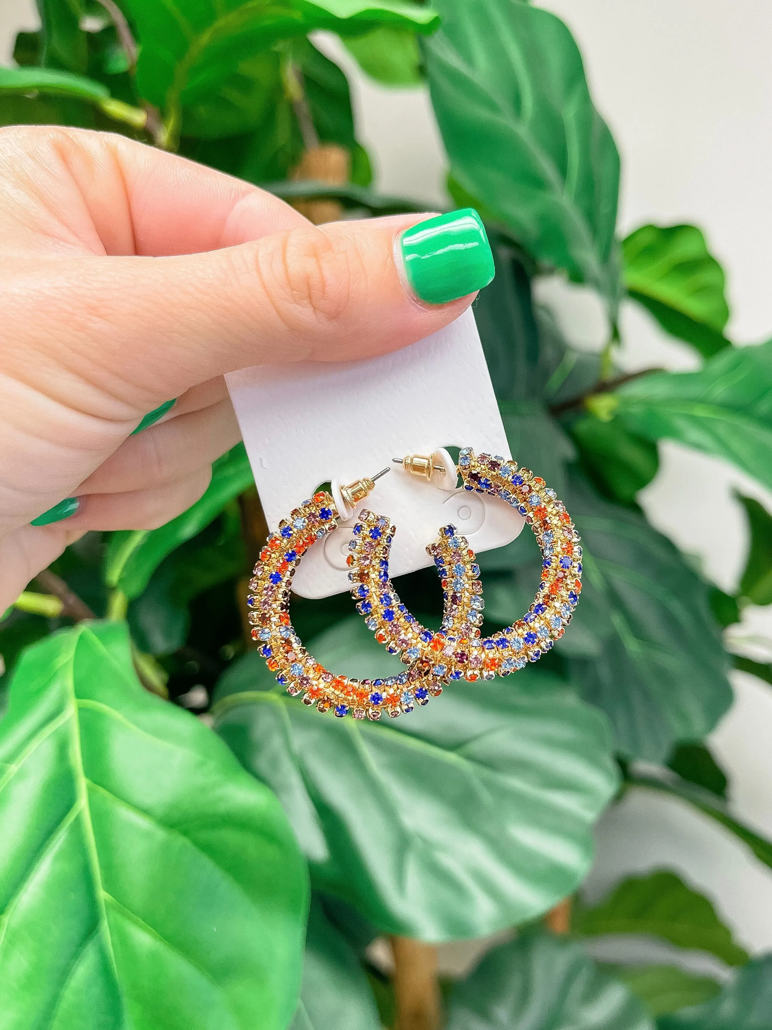 Multi Rhinestone Twisted Hoop Earrings