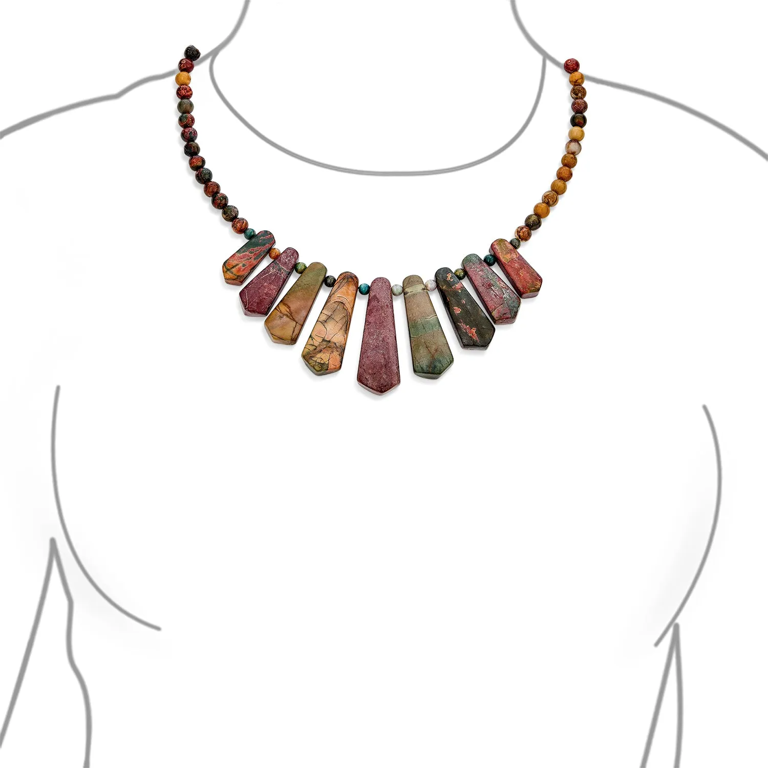 Natural Agate  Jasper Earth Tone Tribal Fan Bib Statement Necklace