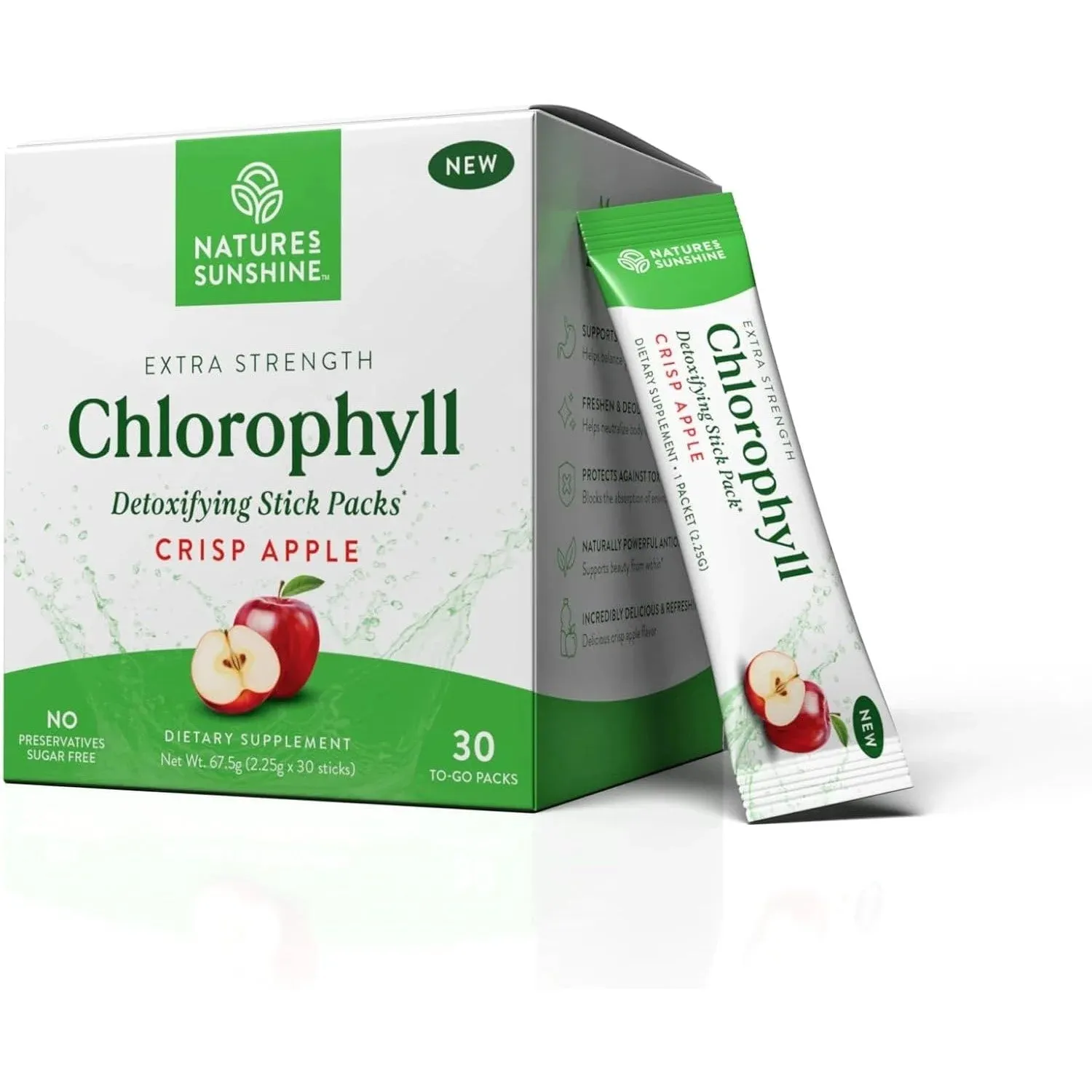 Natures Sunshine Extra Strength Chlorophyll Stick Packs – Crisp Apple (30 to-go packs)