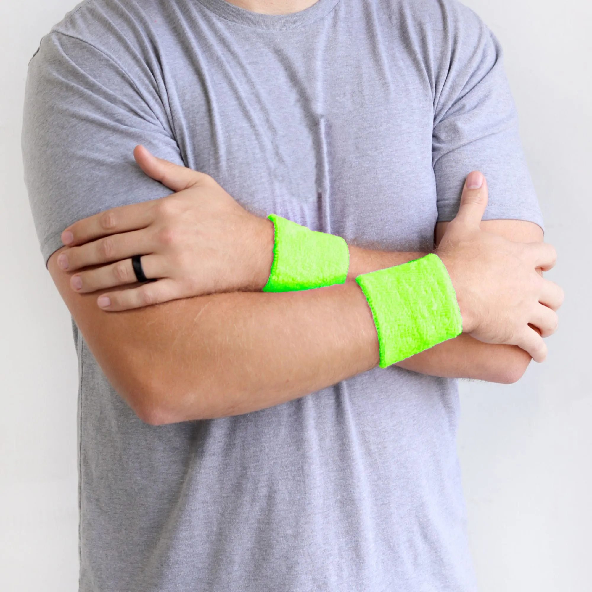 Neon Green Wrist Sweatbands - 6 Pack