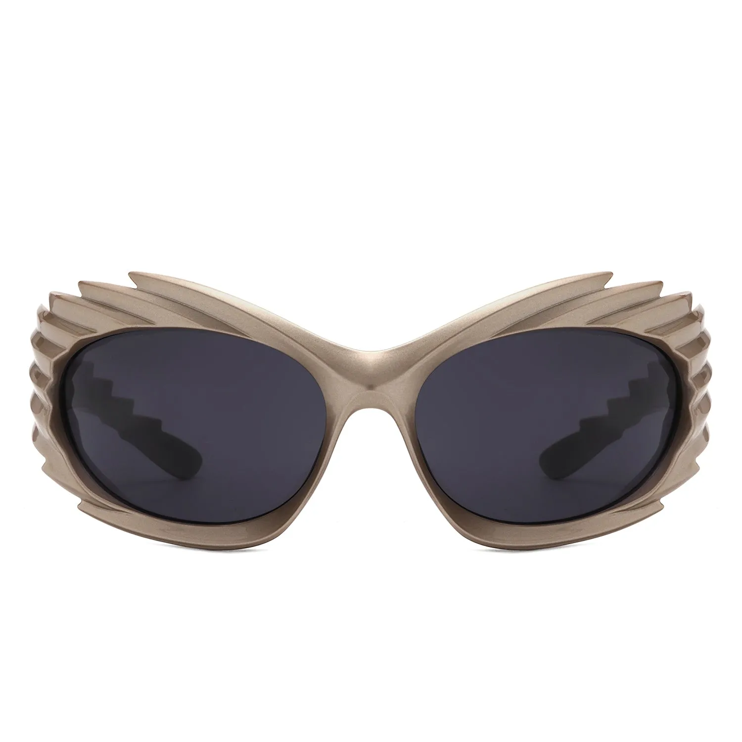 Nightgle - Rectangle Wrap Around Oval Spike Sport Sunglasses