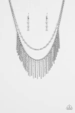 Paparazzi Necklace ~ Fierce In Fringe - Silver