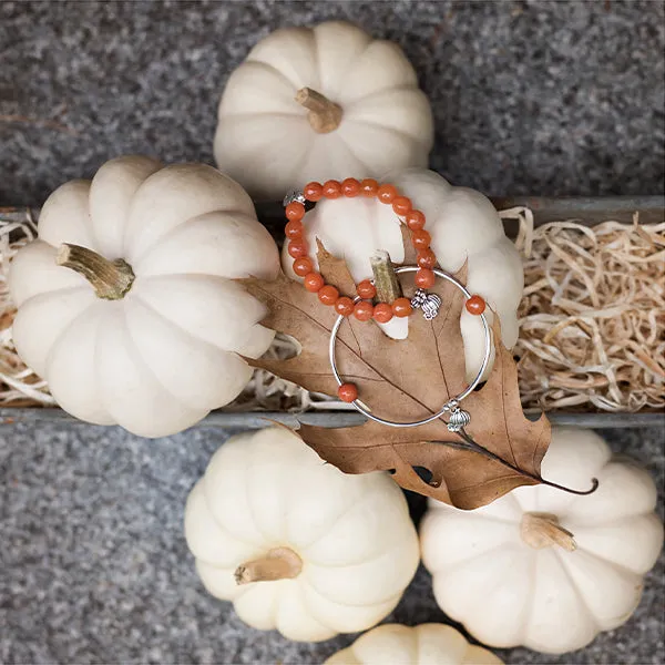 Pumpkin | Stone Beaded Charm Bracelet | Orange Jade