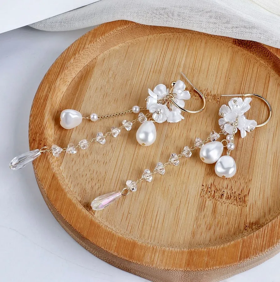 "Lottie" - Bohemian Pearl and Crystal Bridal Earrings