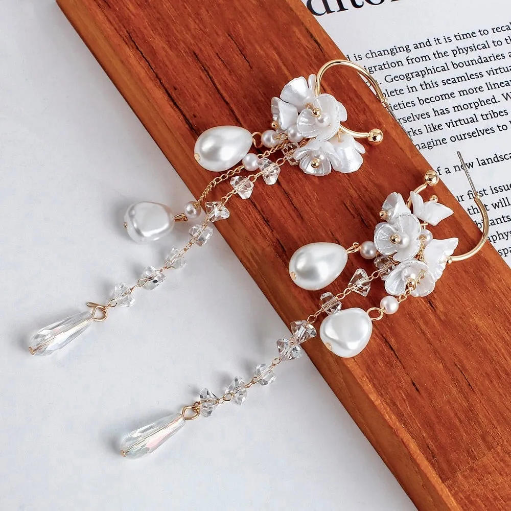 "Lottie" - Bohemian Pearl and Crystal Bridal Earrings