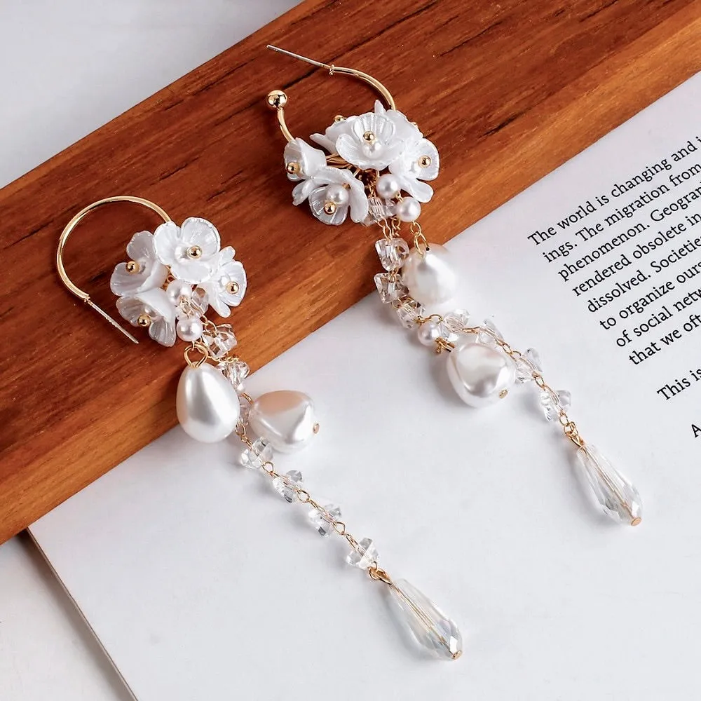 "Lottie" - Bohemian Pearl and Crystal Bridal Earrings