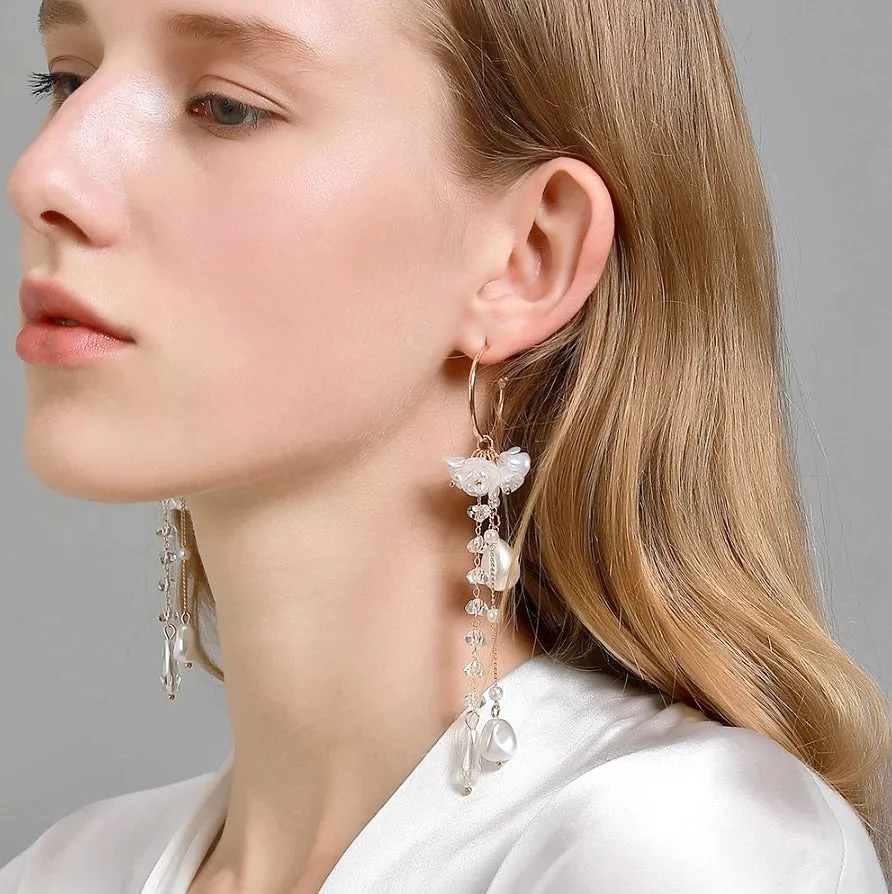 "Lottie" - Bohemian Pearl and Crystal Bridal Earrings