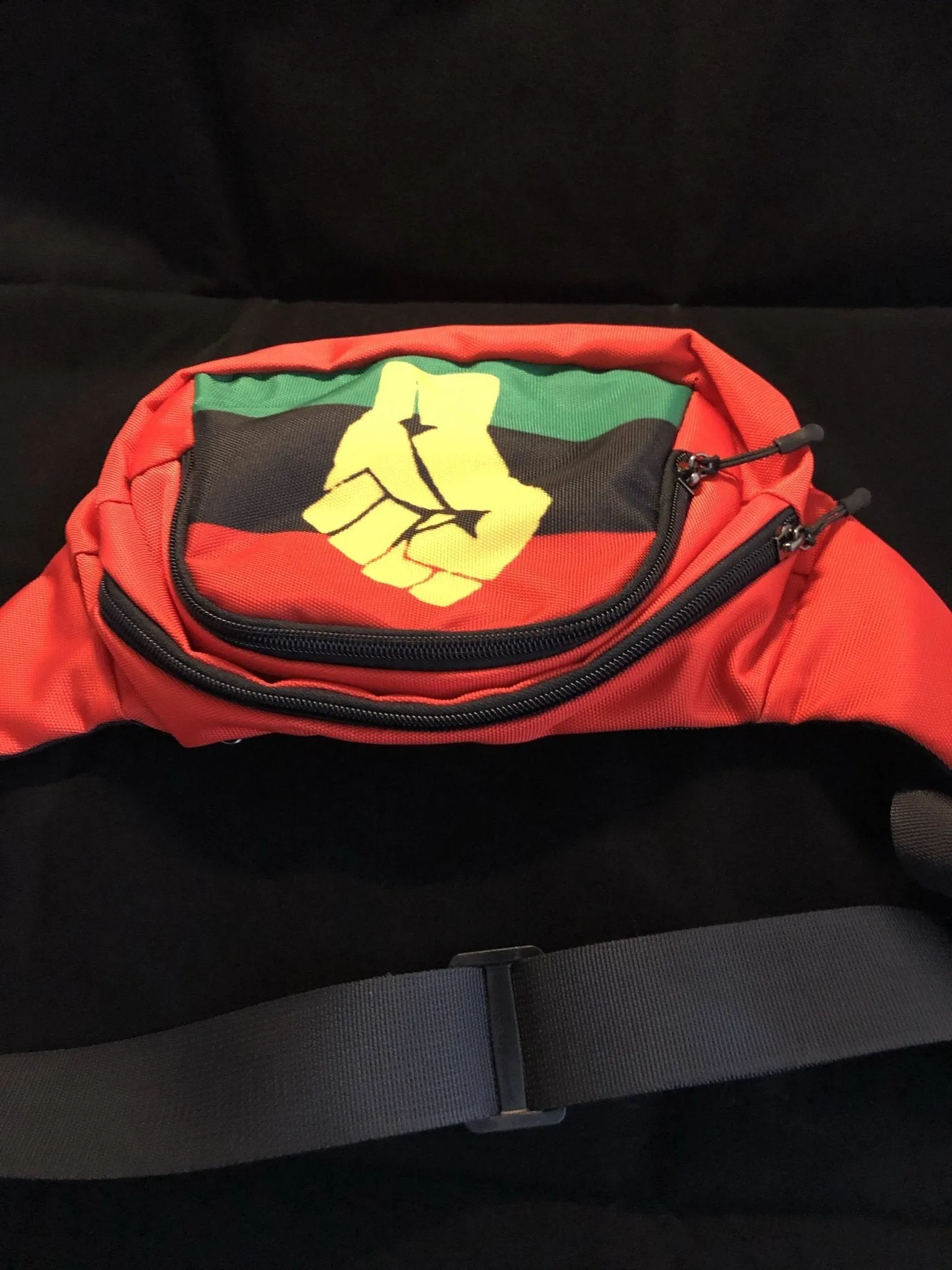 RBG Pan African Flag w/ Yellow Fist Unisex Waist Bag