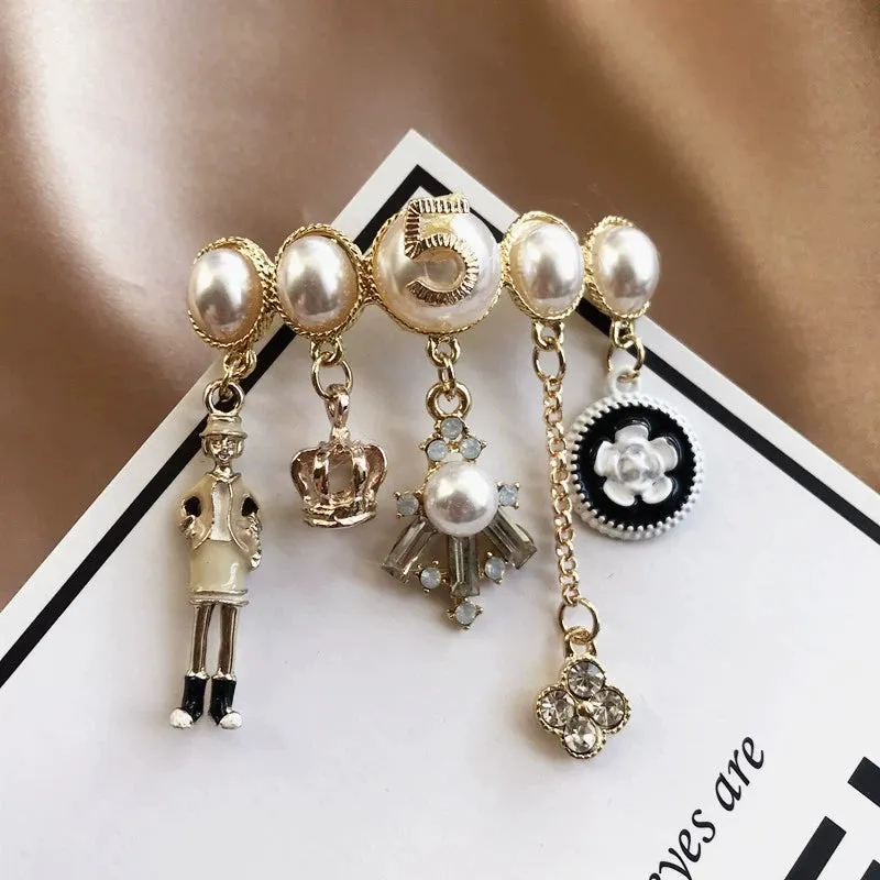 Retro Charms & Broaches with Pearls, Flowers, Rhinestone, No. 5