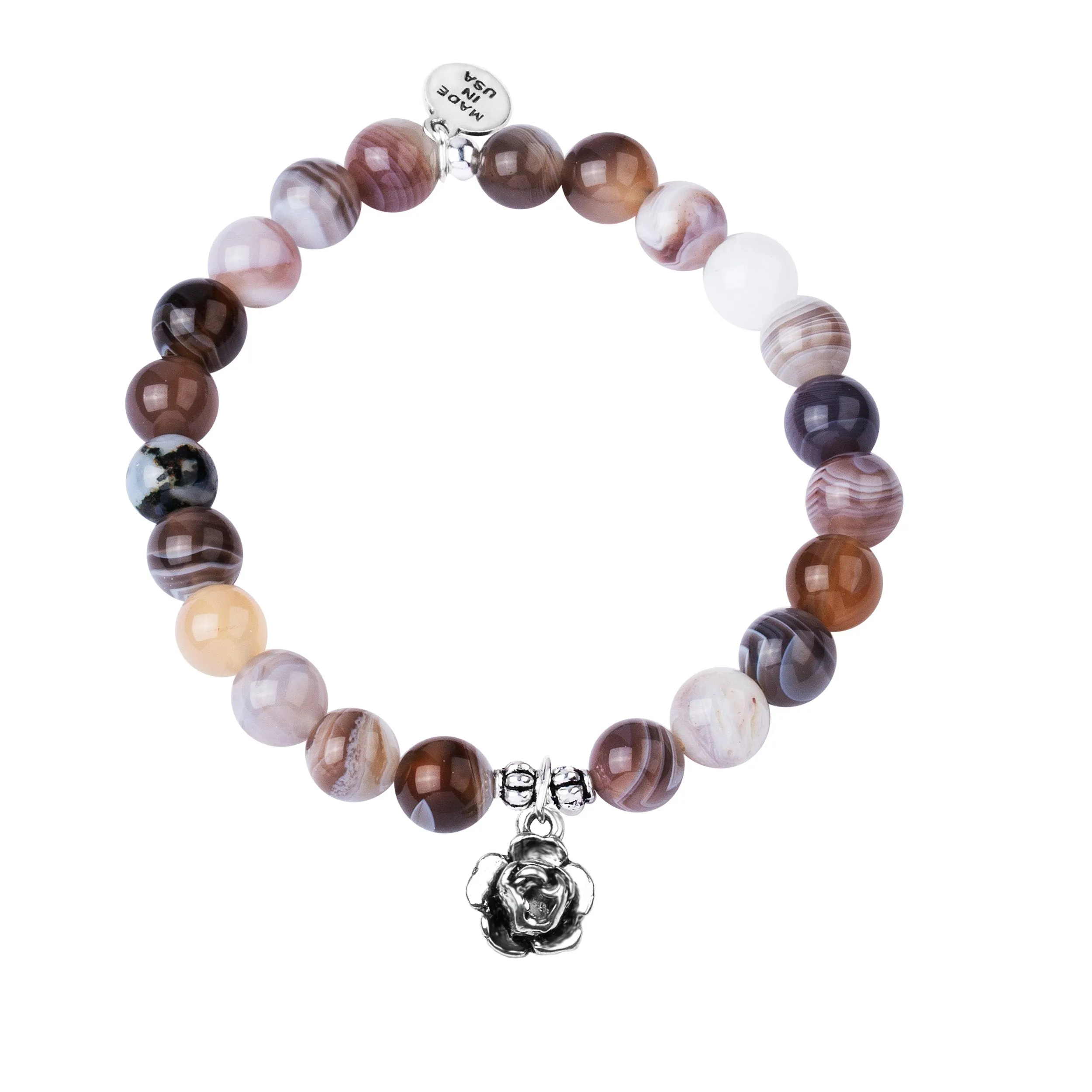 Rose | Stone Beaded Charm Bracelet | Botswana